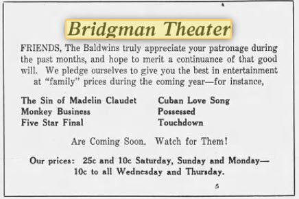 Bridgman Theatre - 31 Dec 1931